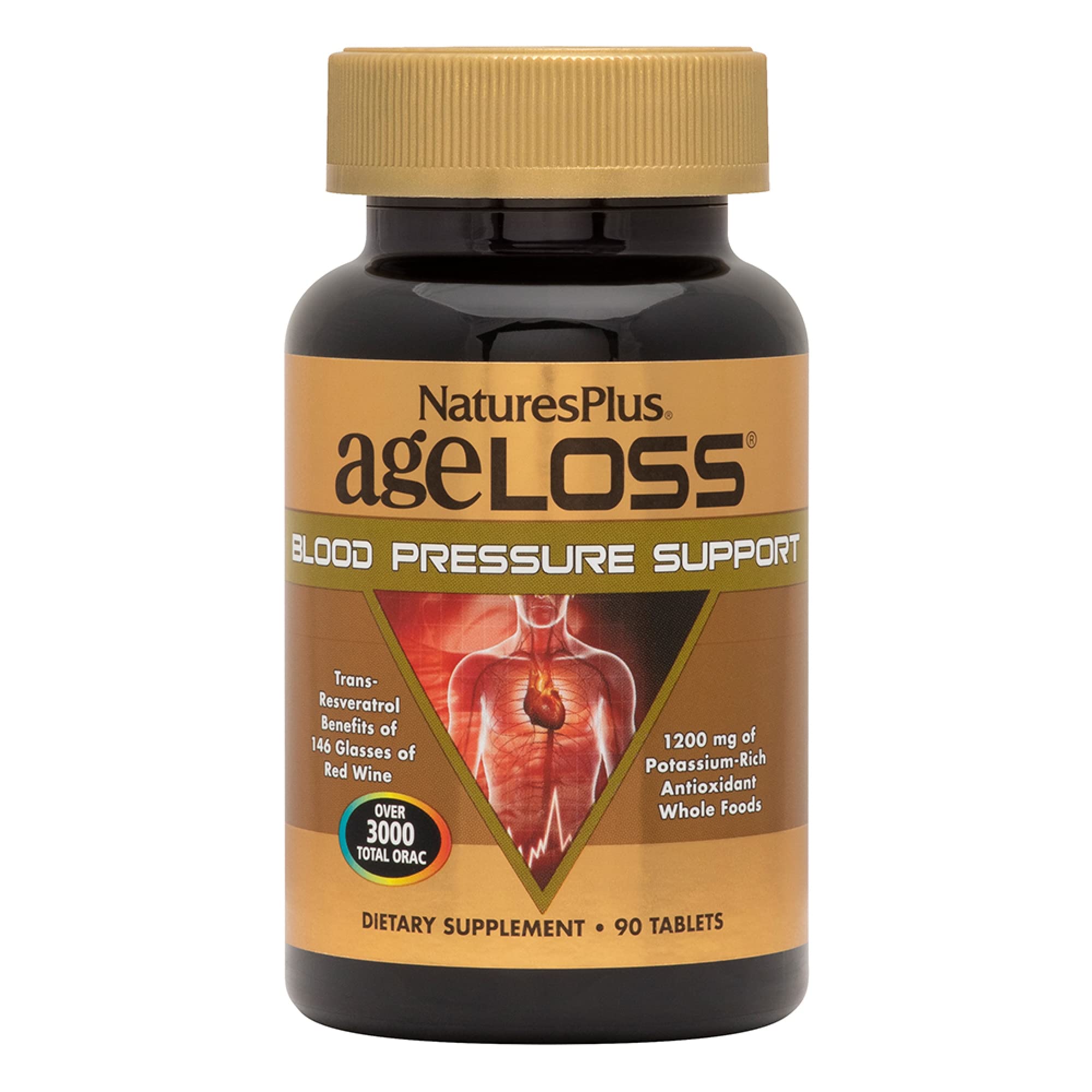 NaturesPlus AgeLoss bottle label highlights blood pressure support blend for daily wellness.