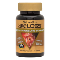 NaturesPlus AgeLoss bottle label highlights blood pressure support blend for daily wellness.
