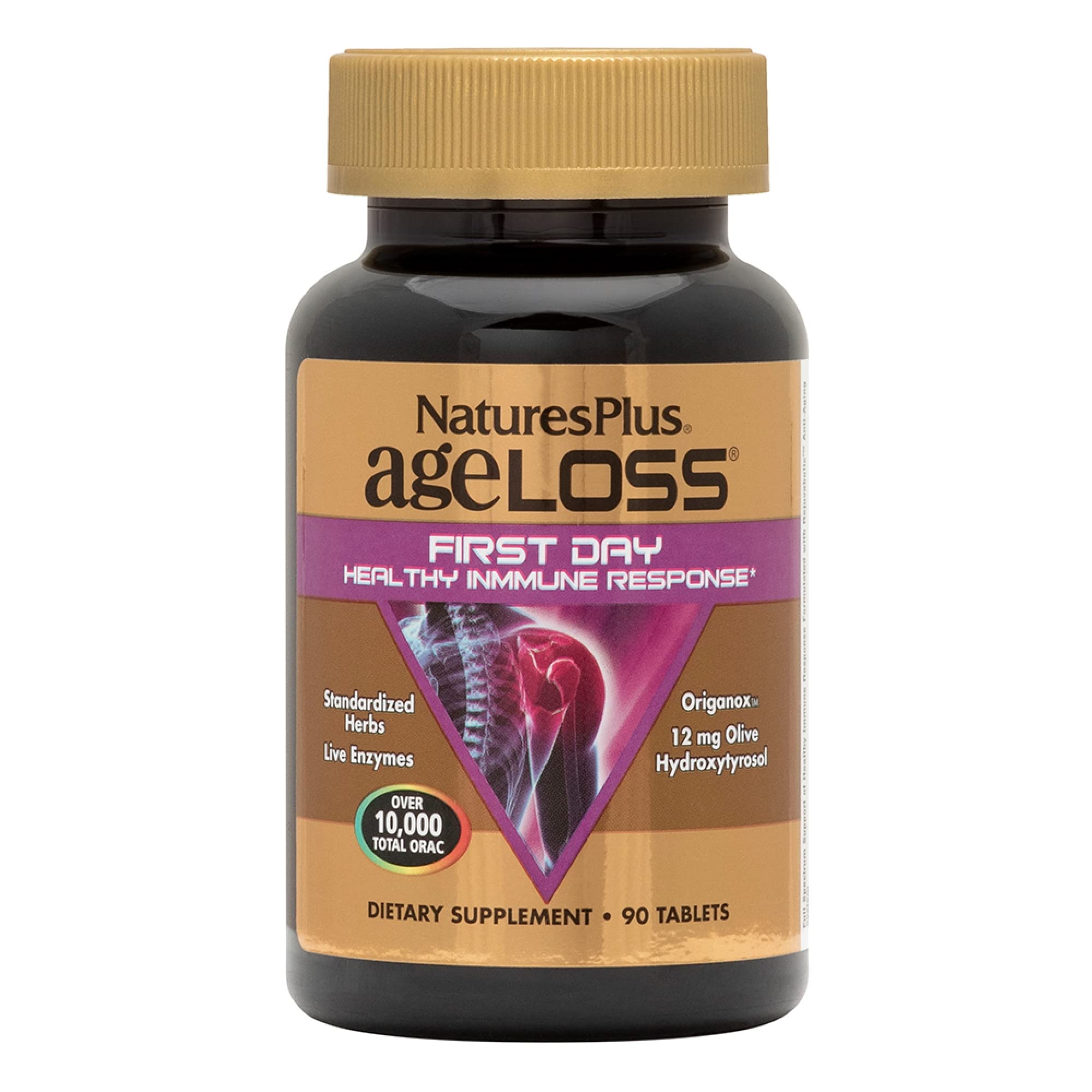 NaturesPlus AgeLoss First Day bottle front highlights immune support.