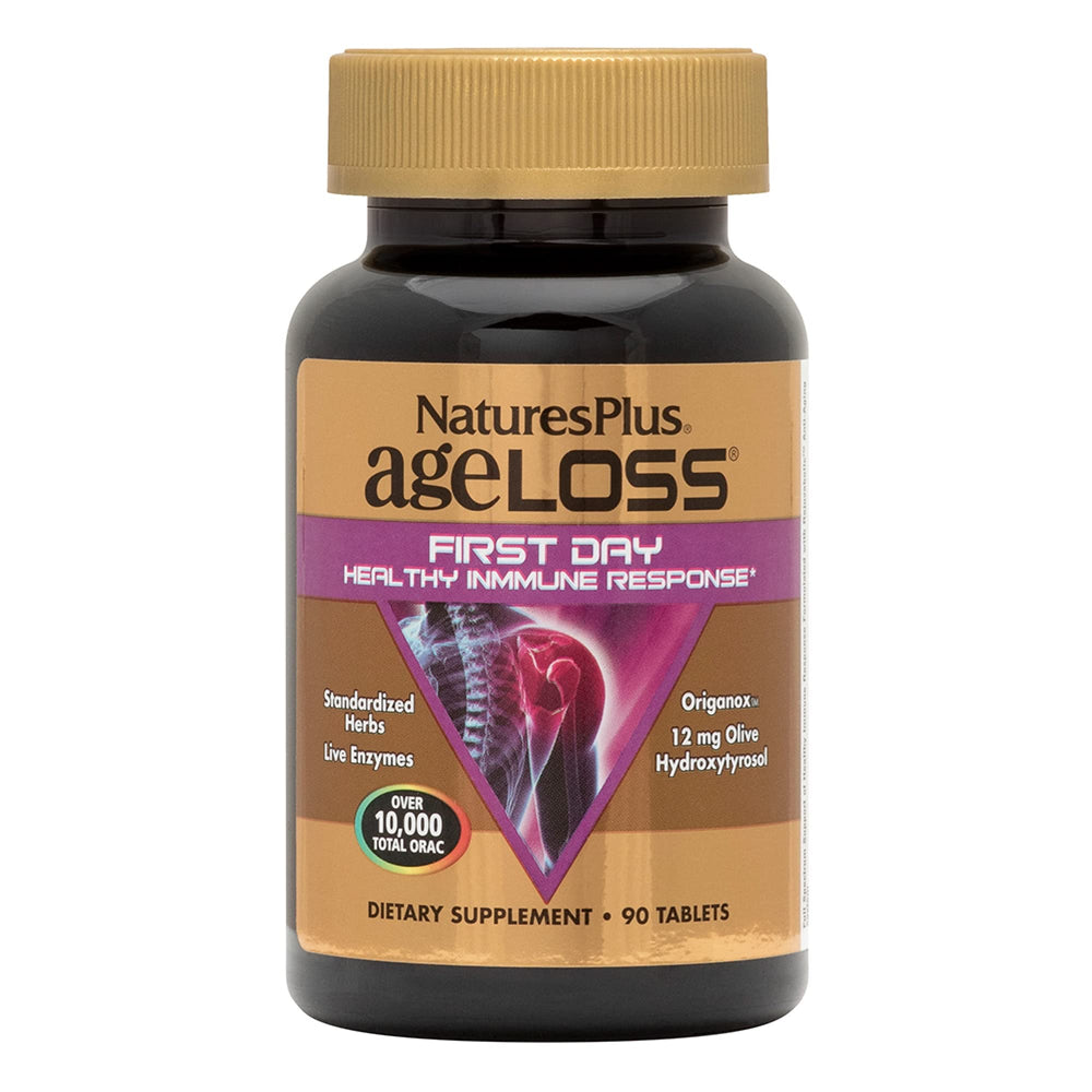 NaturesPlus AgeLoss First Day bottle front highlights immune support.