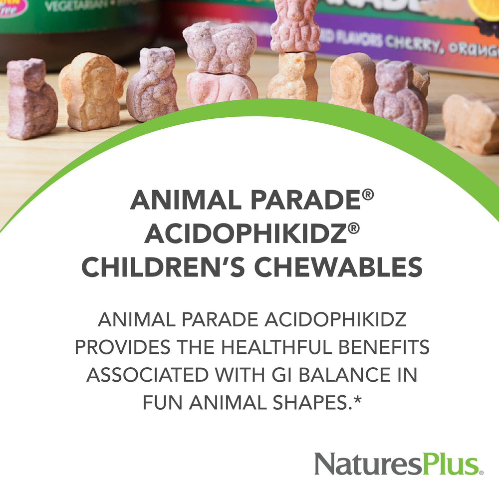 NaturesPlus AcidophiKidz probiotic blend with eight kid-friendly strains