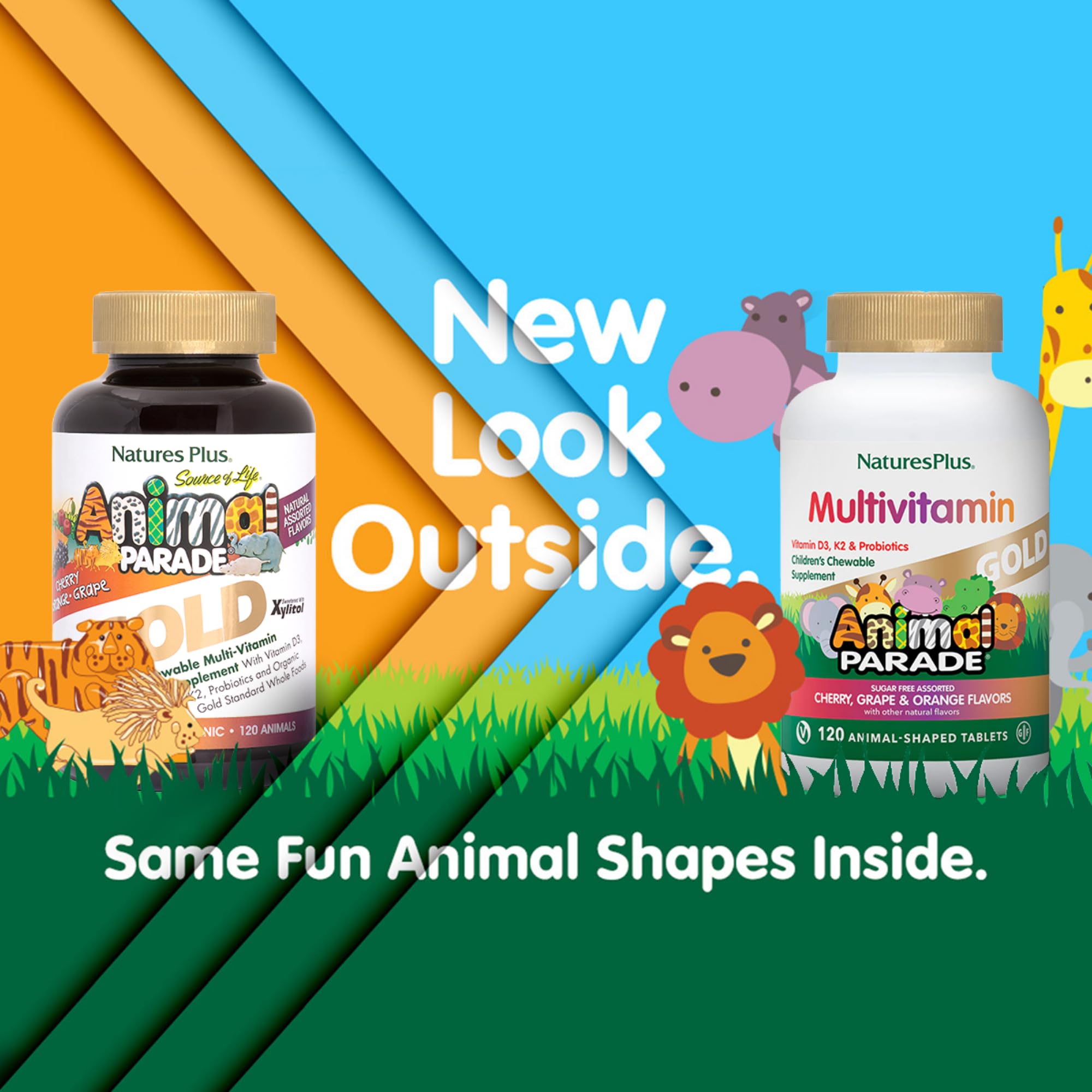 NaturesPlus Animal Parade animal-shaped chewables appeal to kids.