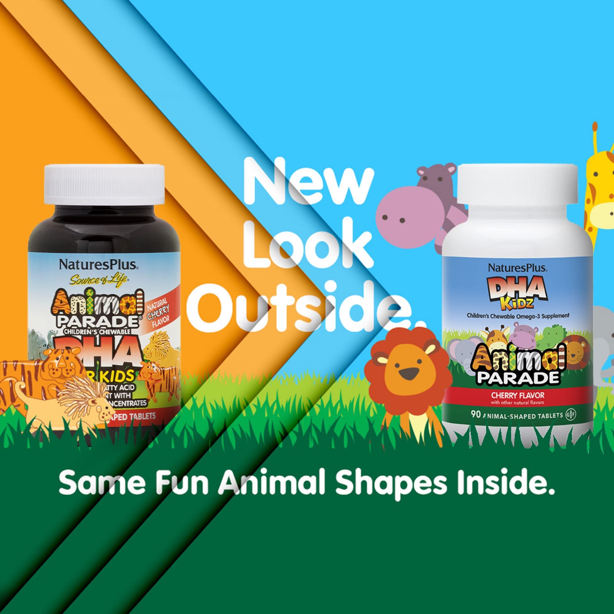 NaturesPlus Animal Parade chewables animal shapes entice kids during daily routine.