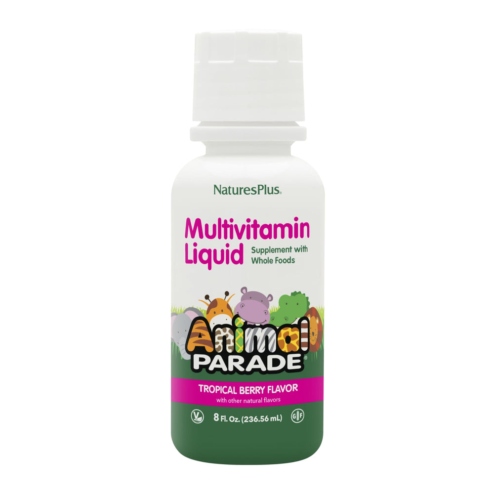 NaturesPlus Animal Parade botella-vertido: dosificación diaria fácil para niños activos.