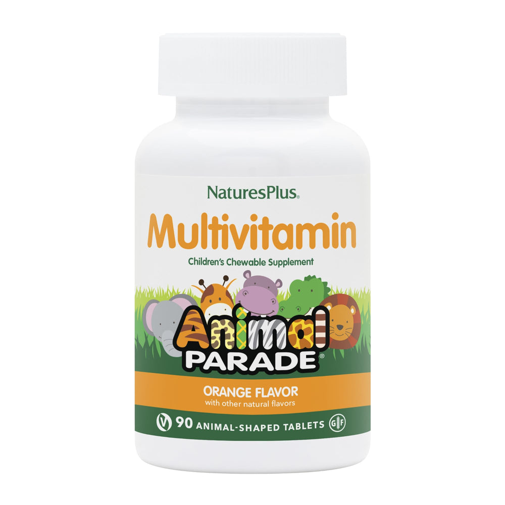 NaturesPlus Animal Parade bottle front with colorful animal-shaped chews for kids' daily nutrition