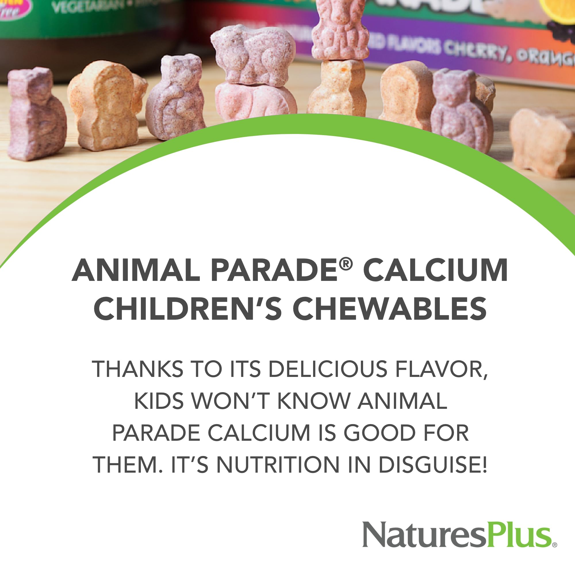 Kid enjoying NaturesPlus Animal Parade Calcium chewable for daily bone health