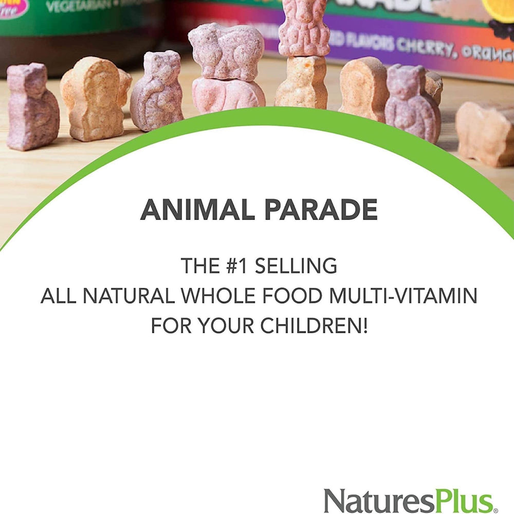 NaturesPlus Animal Parade child taking a gummy, supports busy mornings.