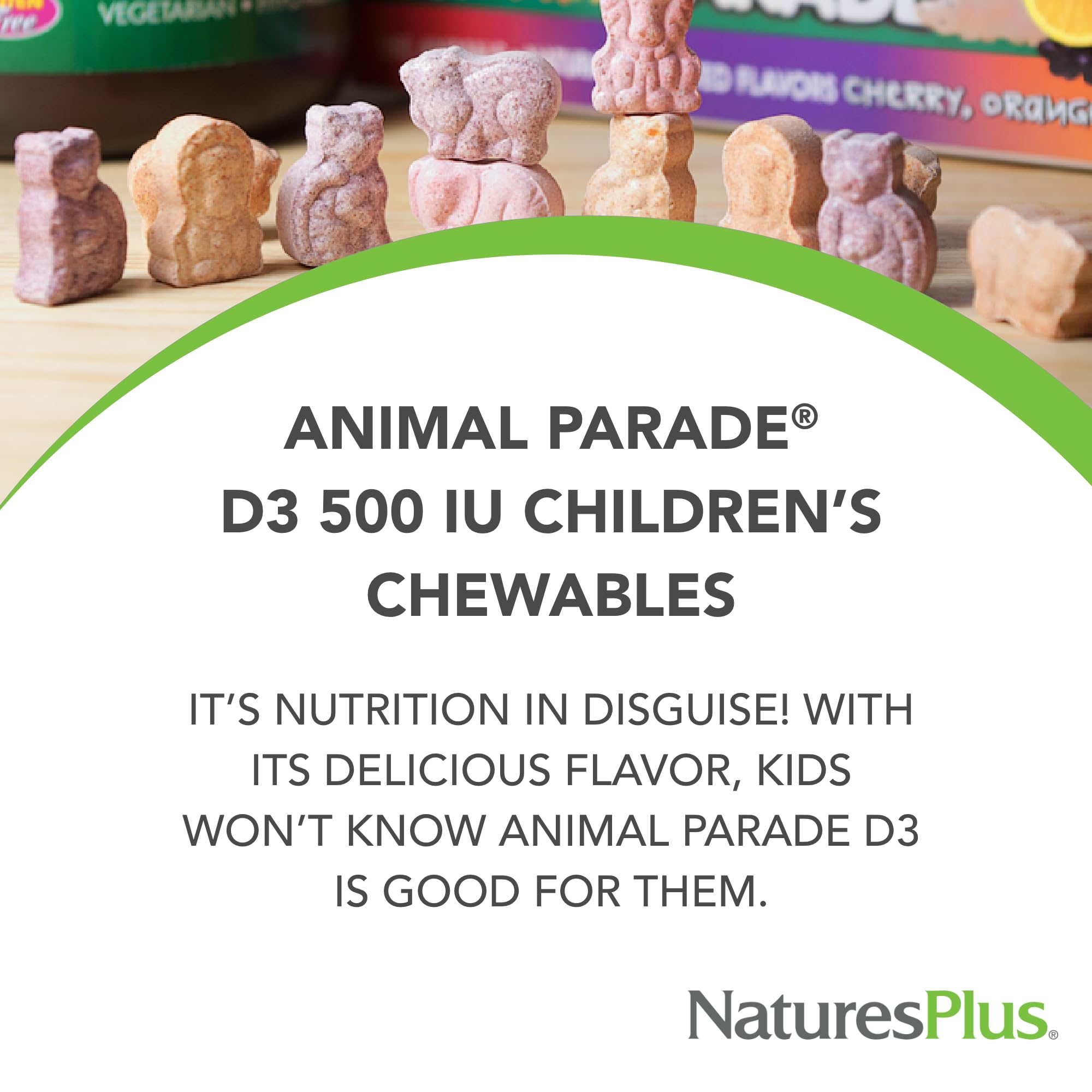 NaturesPlus Animal Parade D3 chewables black cherry flavor for kids