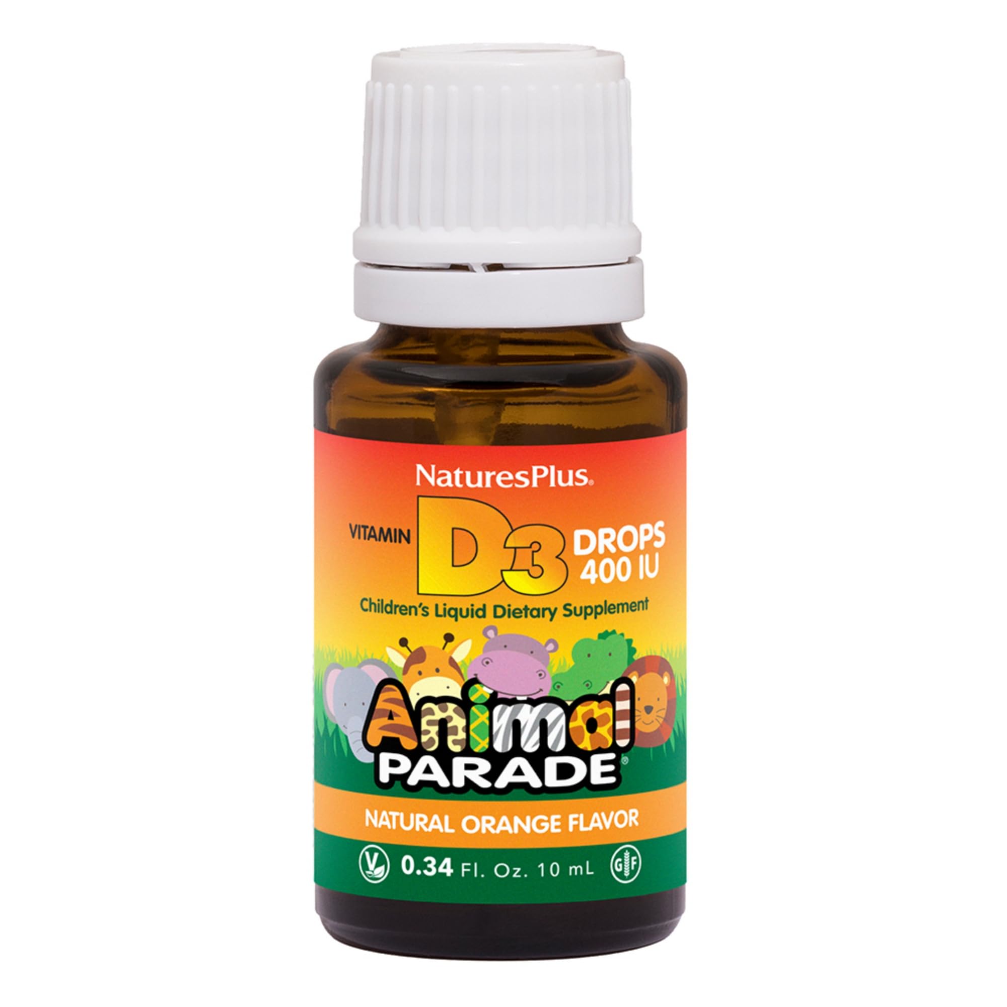 NaturesPlus Animal Parade drops bottle closeup for kids supporting bone health