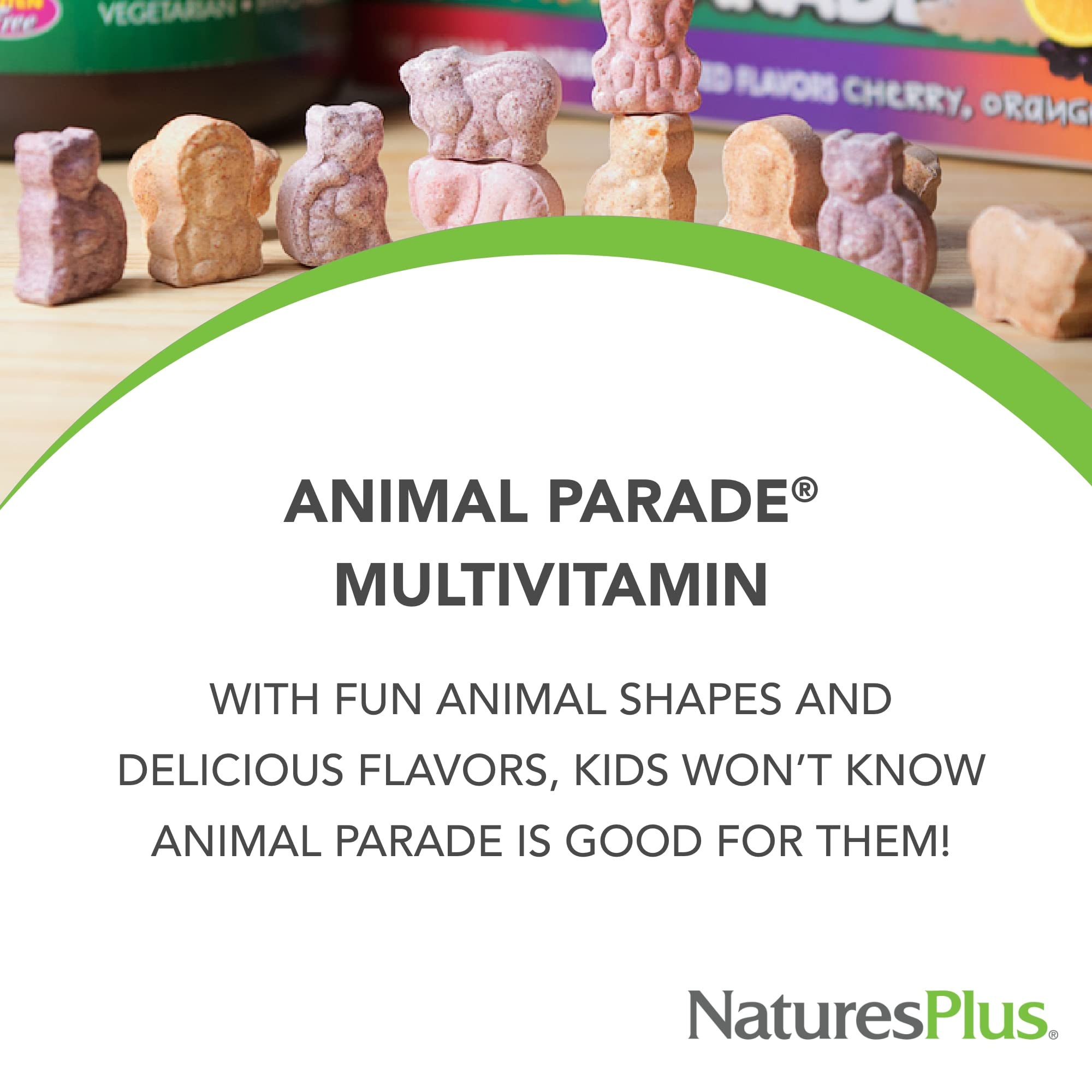Natural cherry, orange, and grape flavors indicate tasty daily vitamins for kids.