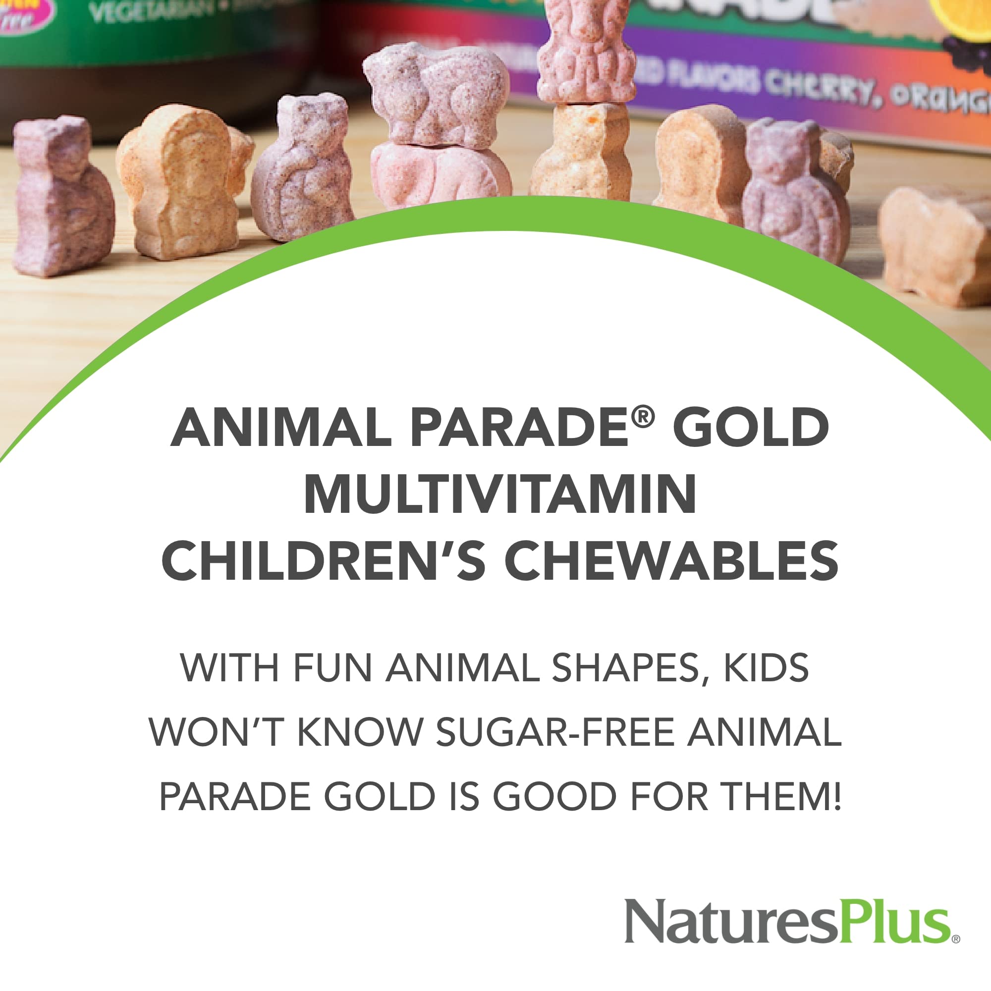 NaturesPlus Animal Parade Gold fun animal shapes encourage daily use.