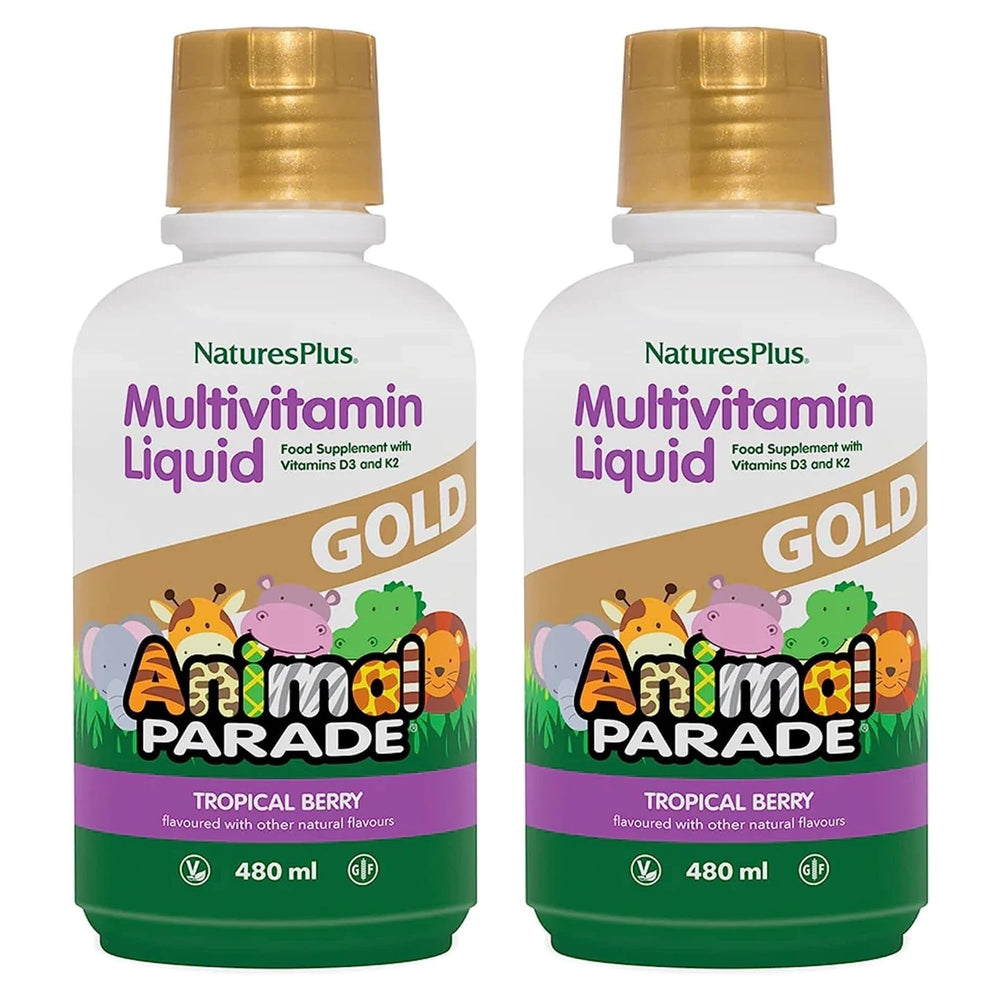 NaturesPlus Animal Parade Gold bottle front—kid-friendly multivitamin in vegan formula.