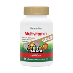 NaturesPlus Animal Parade Gold bottle front showing kid-friendly cherry multivitamin