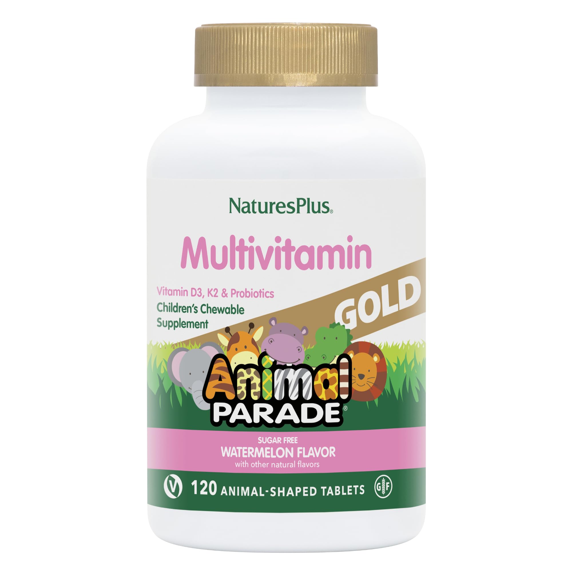 NaturesPlus Animal Parade Gold bottle with kid-friendly chewables supporting daily wellness