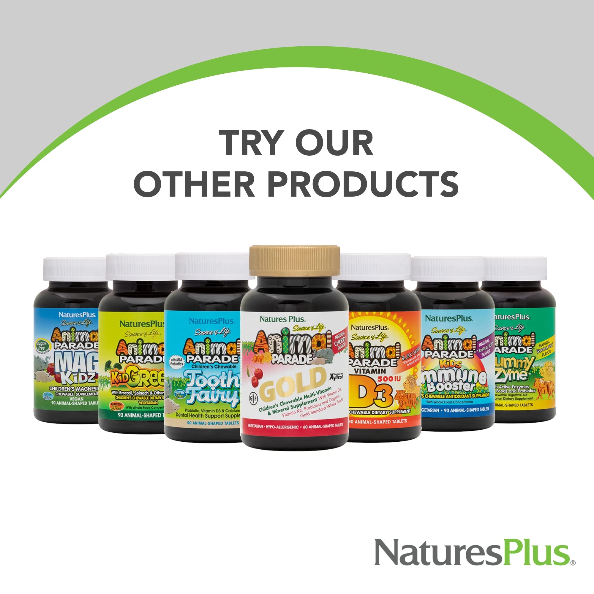 NaturesPlus Animal Parade Gold child-friendly packaging promotes easy dosing