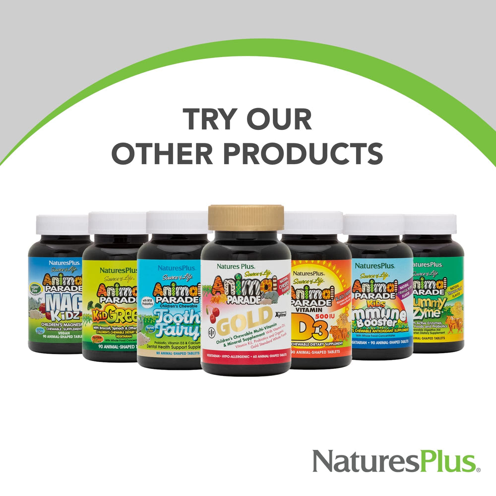 NaturesPlus Animal Parade Gold child-friendly packaging promotes easy dosing