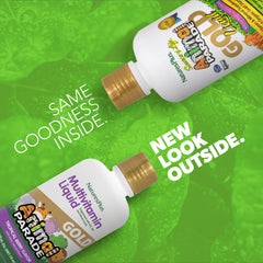 NaturesPlus Animal Parade Gold dosing spoon demonstrates easy daily servings for children.