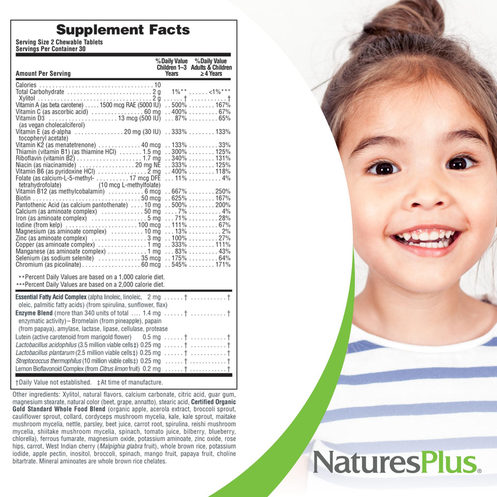 NaturesPlus Animal Parade Gold bottle with kid smiles supports daily habit formation