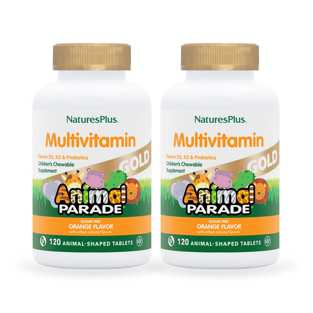 Nature'sPlus Animal Parade Gold orange chewables for kids, a tasty daily multivitamin.