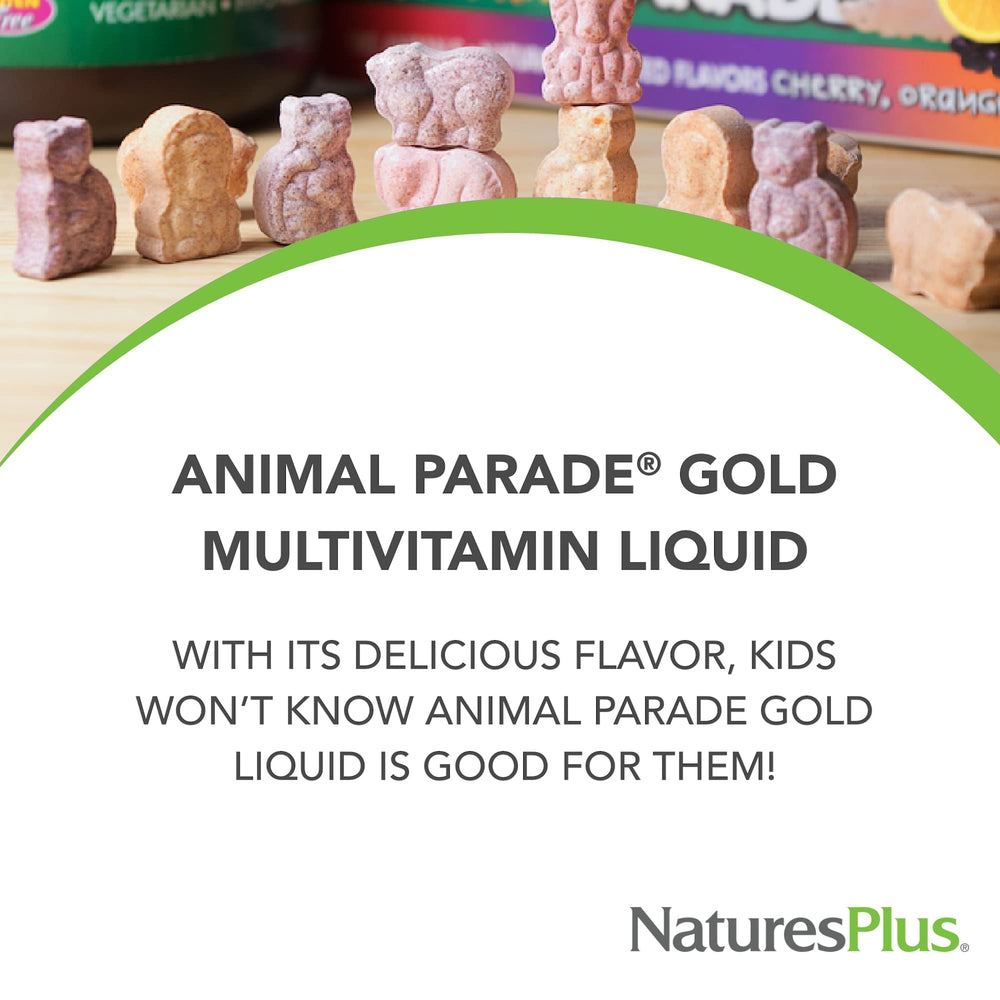 NaturesPlus Animal Parade Gold tropical berry flavor for kid-friendly supplement
