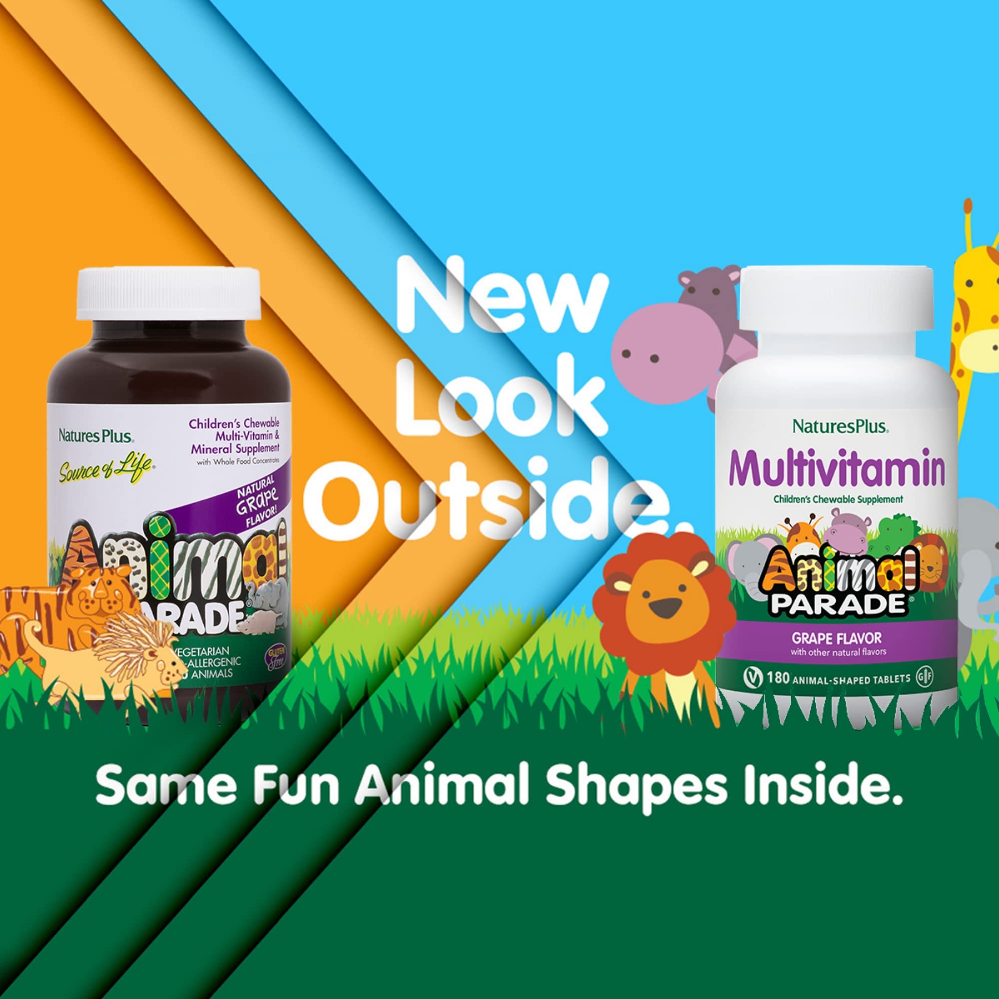 NaturesPlus Animal Parade grape tablets animal shaped for kid friendly supplementation