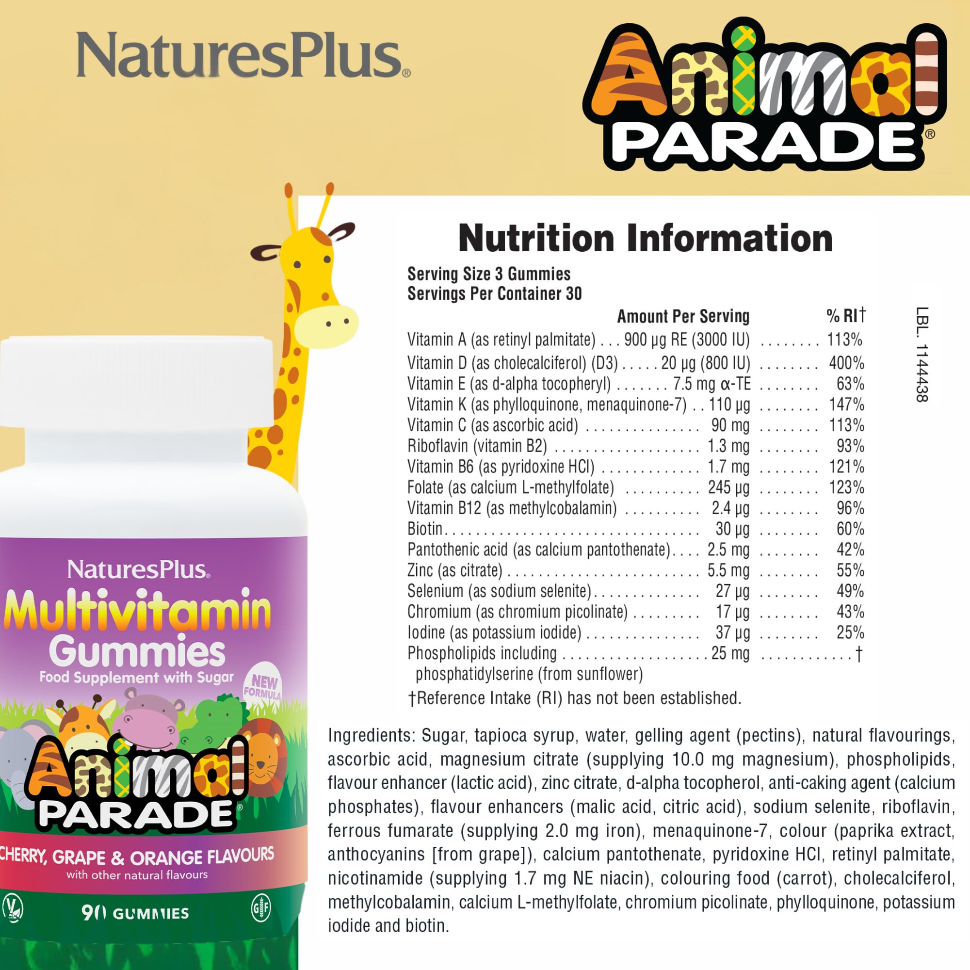 NaturesPlus Animal Parade gummies bears close-up, kid-friendly shapes encourage daily vitamins.