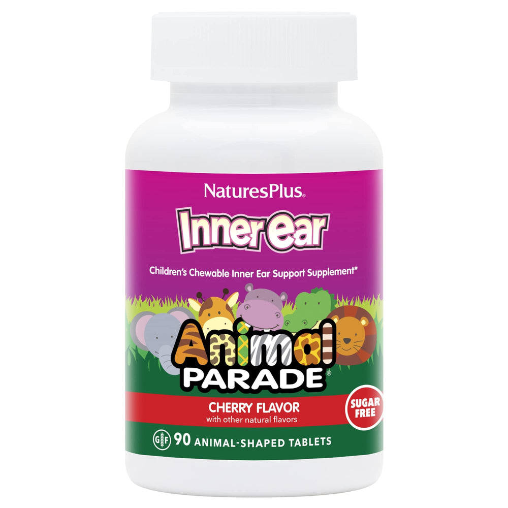 NaturesPlus Animal Parade inner ear support bottle shown for kids
