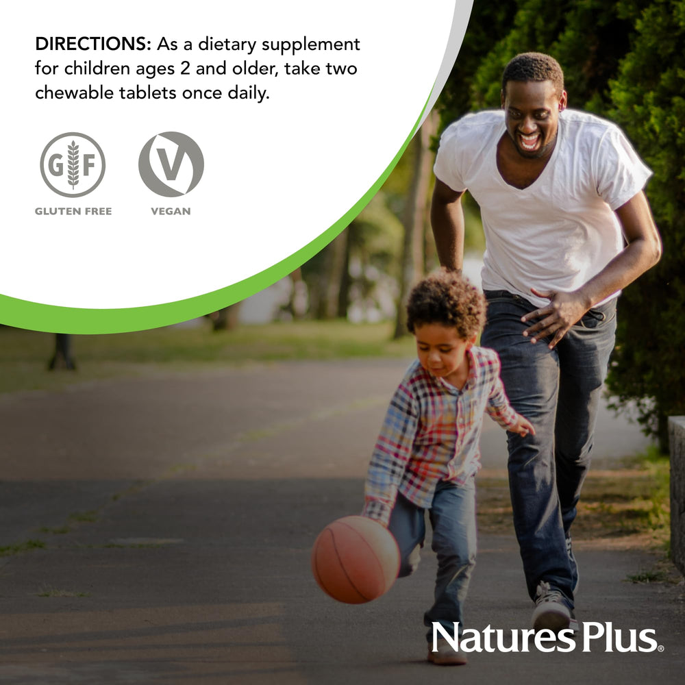 NaturesPlus Animal Parade label close-up emphasizes safety and quality standards.