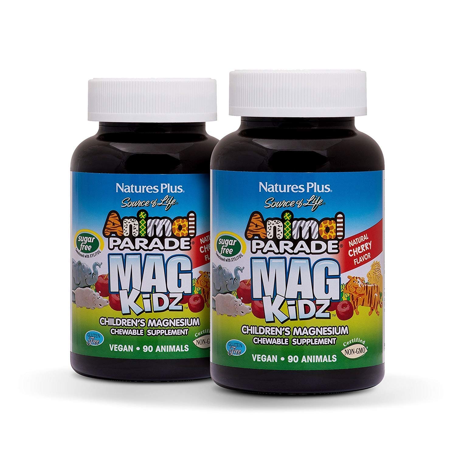 NaturesPlus Animal Parade MagKidz cherry bottle with kid-friendly chewables for growing bodies.
