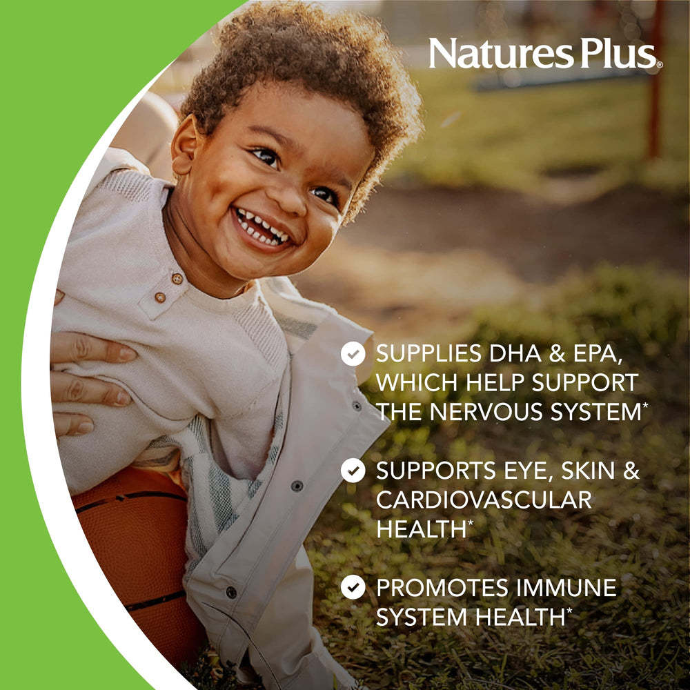NaturesPlus Animal Parade Omega 3/6/9 Junior allergen-free ingredients image conveys purity