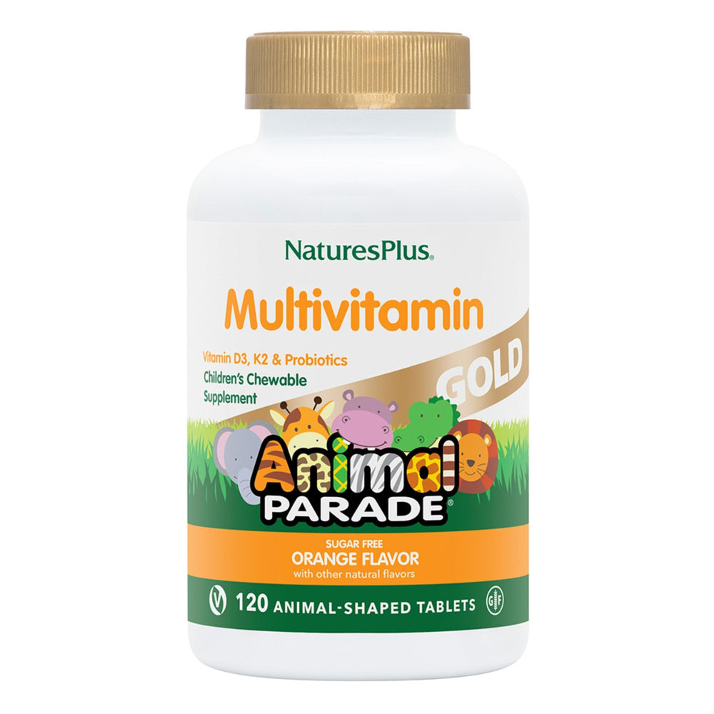 NaturesPlus Animal Parade orange-flavored chewables for kids, tasty and easy to chew.