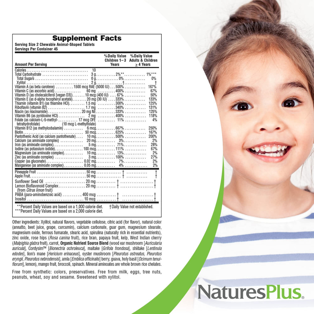 NaturesPlus Animal Parade packaging emphasizes gluten-free, vegan, and allergen-free attributes.