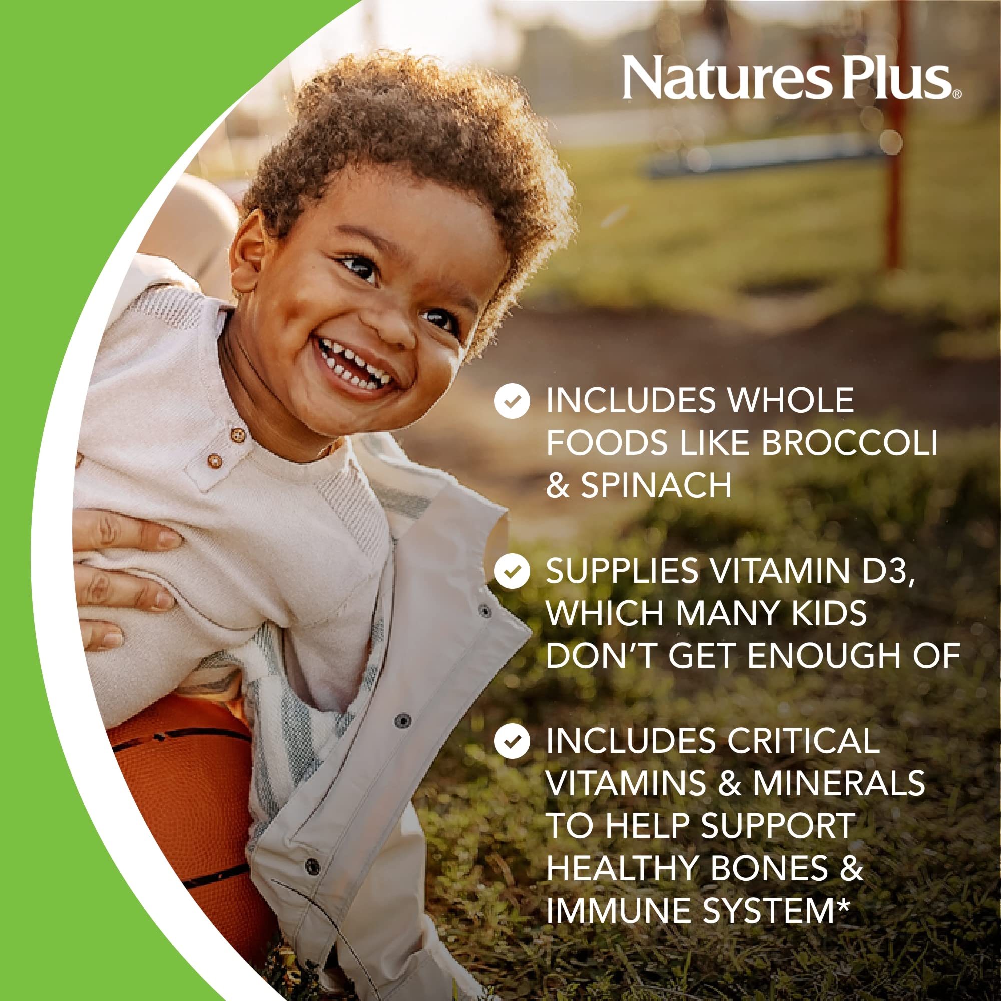 NaturesPlus Animal Parade with spirulina and vegetables supports natural energy for busy kids