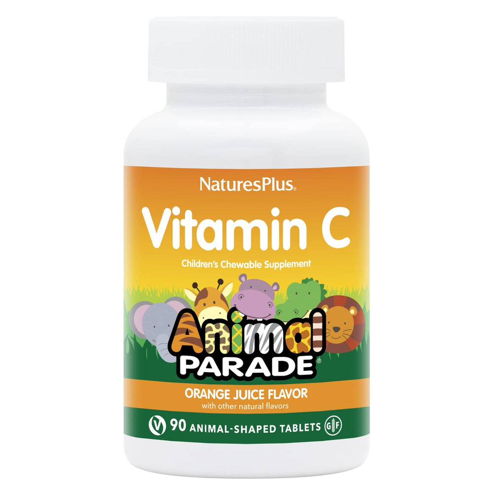 NaturesPlus Animal Parade vitamin C chewables with orange flavor for kids' daily wellness.