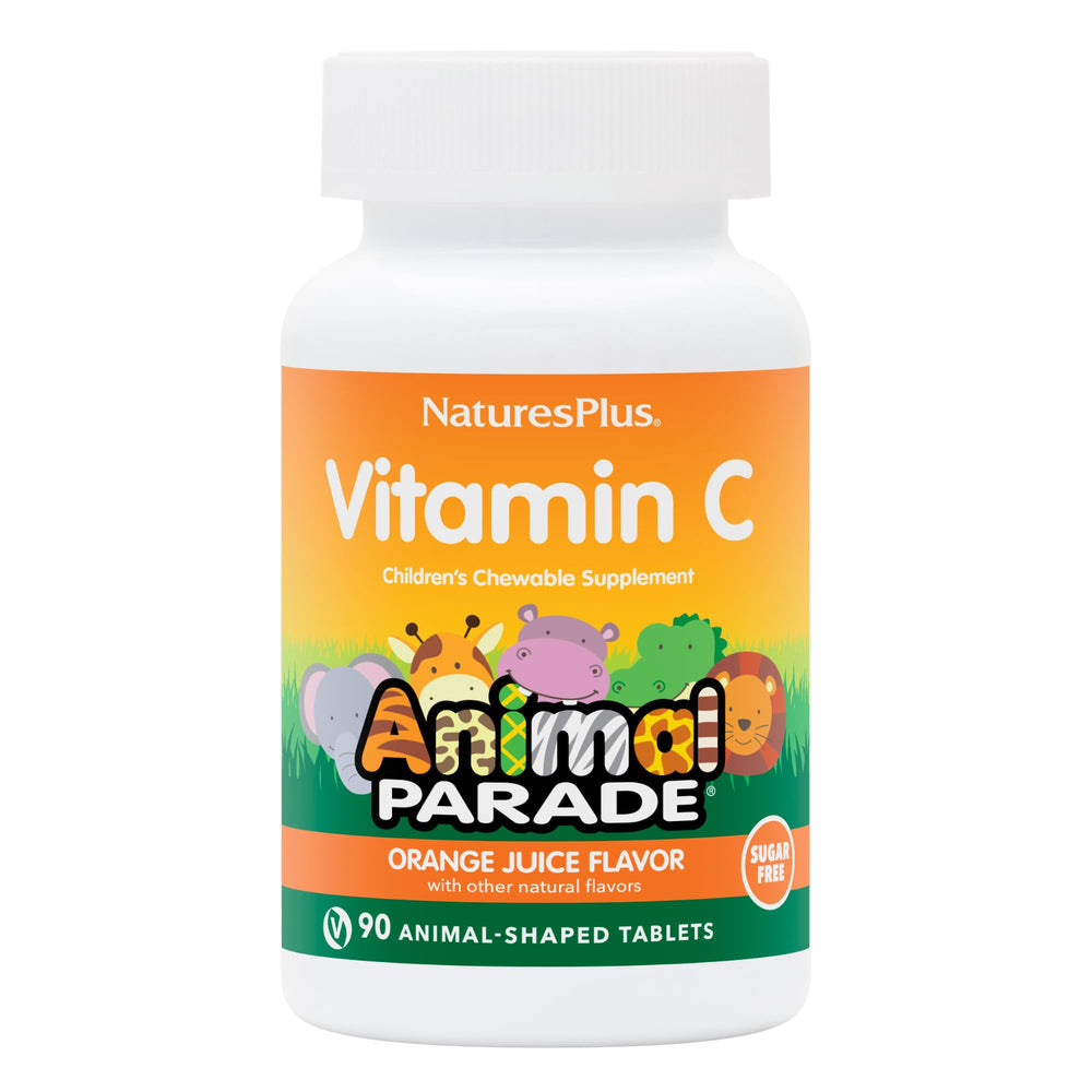 NaturesPlus Animal Parade vitamin C chews front bottle with kid-friendly packaging for daily use.