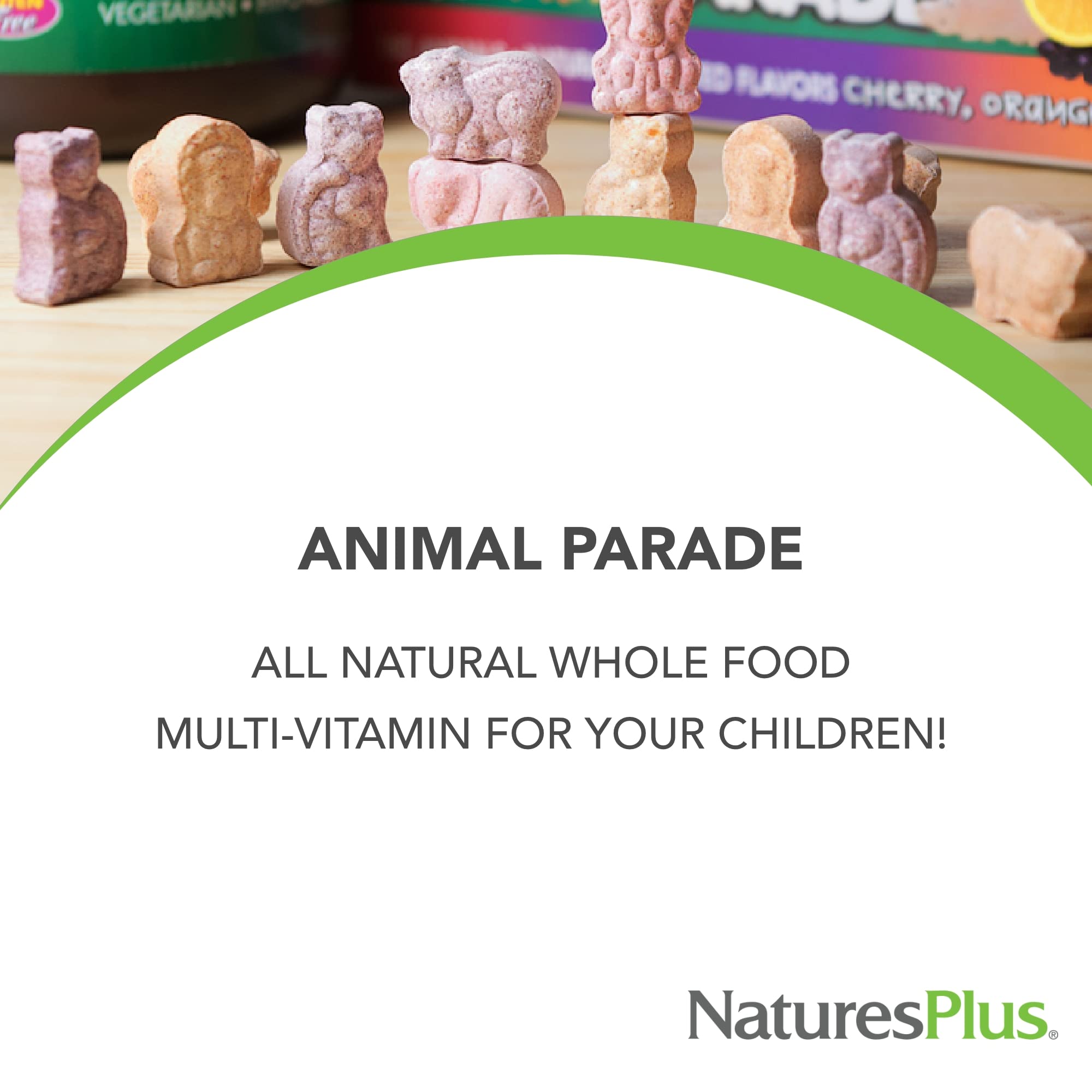 Whole food ingredients like spirulina and greens in Animal Parade blend.