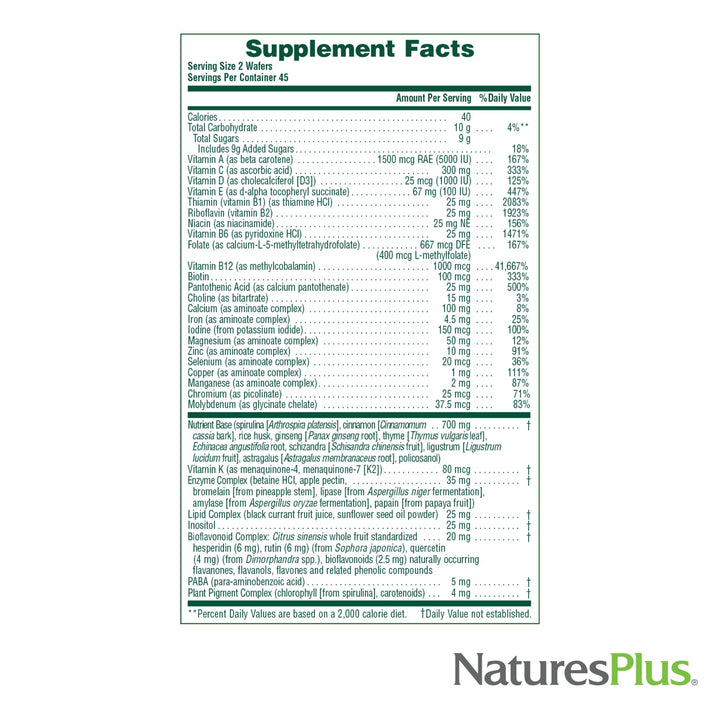 NaturesPlus two wafers on a spoon showing serving size and use