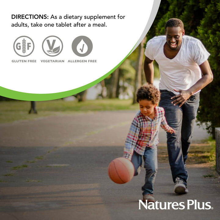 NaturesPlus bottle with apples in setting suggesting natural source