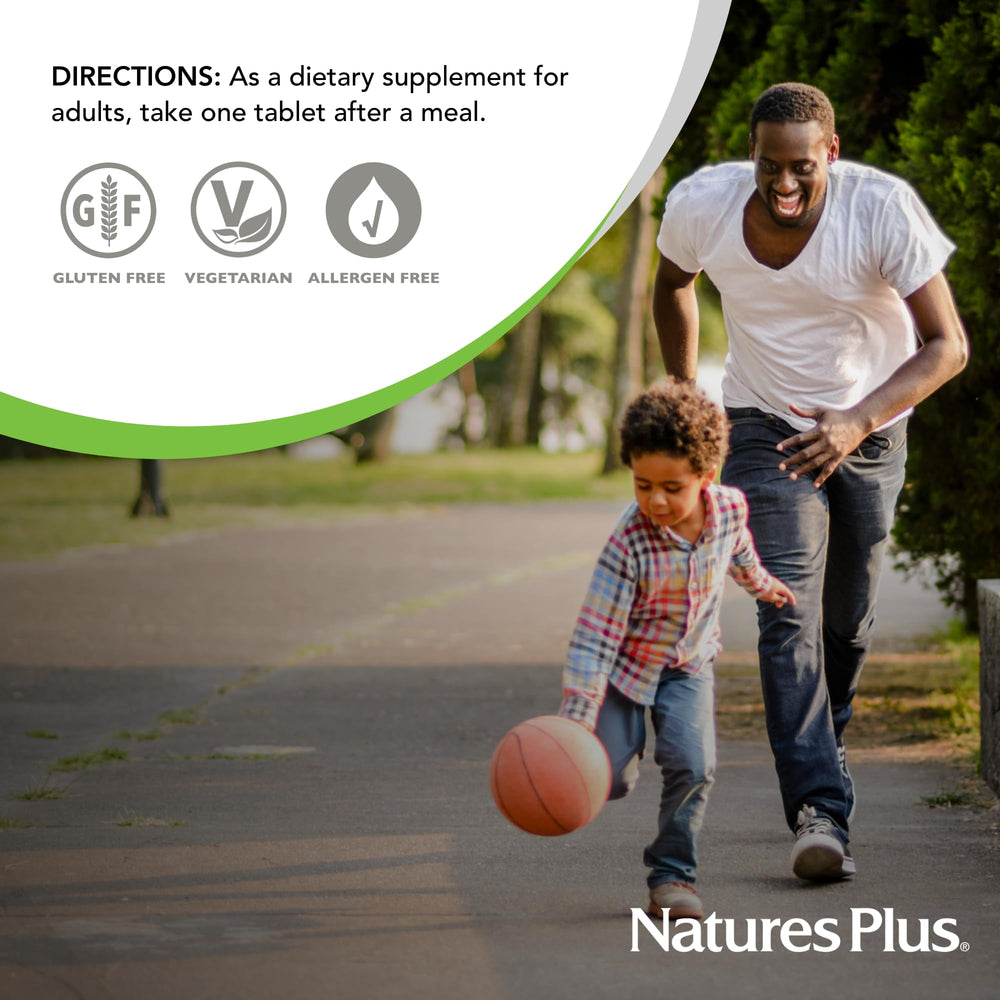 NaturesPlus bottle with apples in setting suggesting natural source