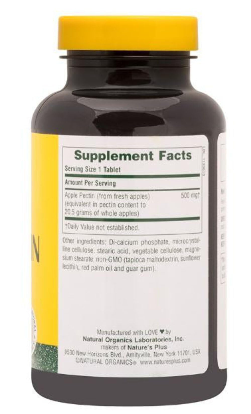 Close-up of NaturesPlus Apple Pectin tablets for gluten-free fiber support