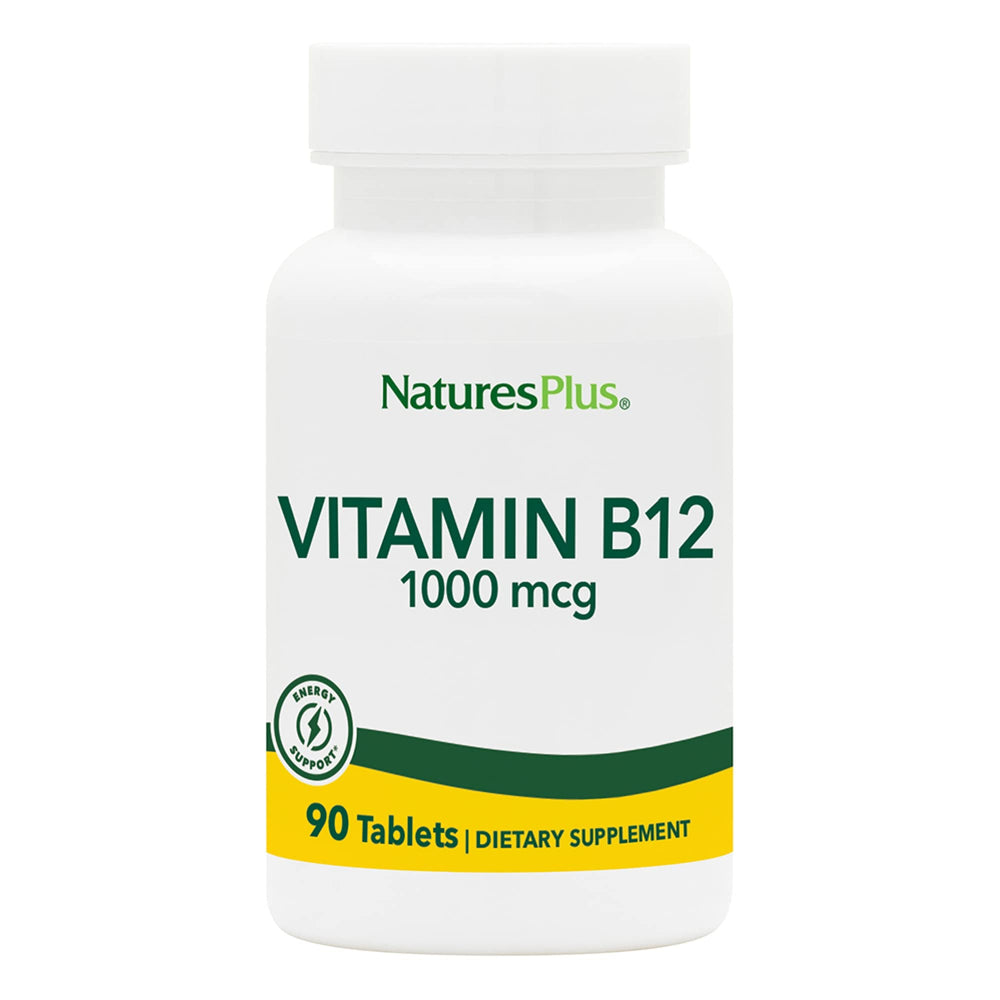 NaturesPlus B12 1000mcg tablet front view highlighting high potency for energy support.