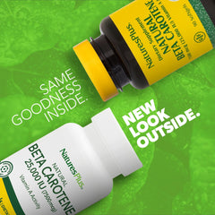 NaturesPlus Beta Carotene softgels closeup highlighting the antioxidant blend with Vitamin E