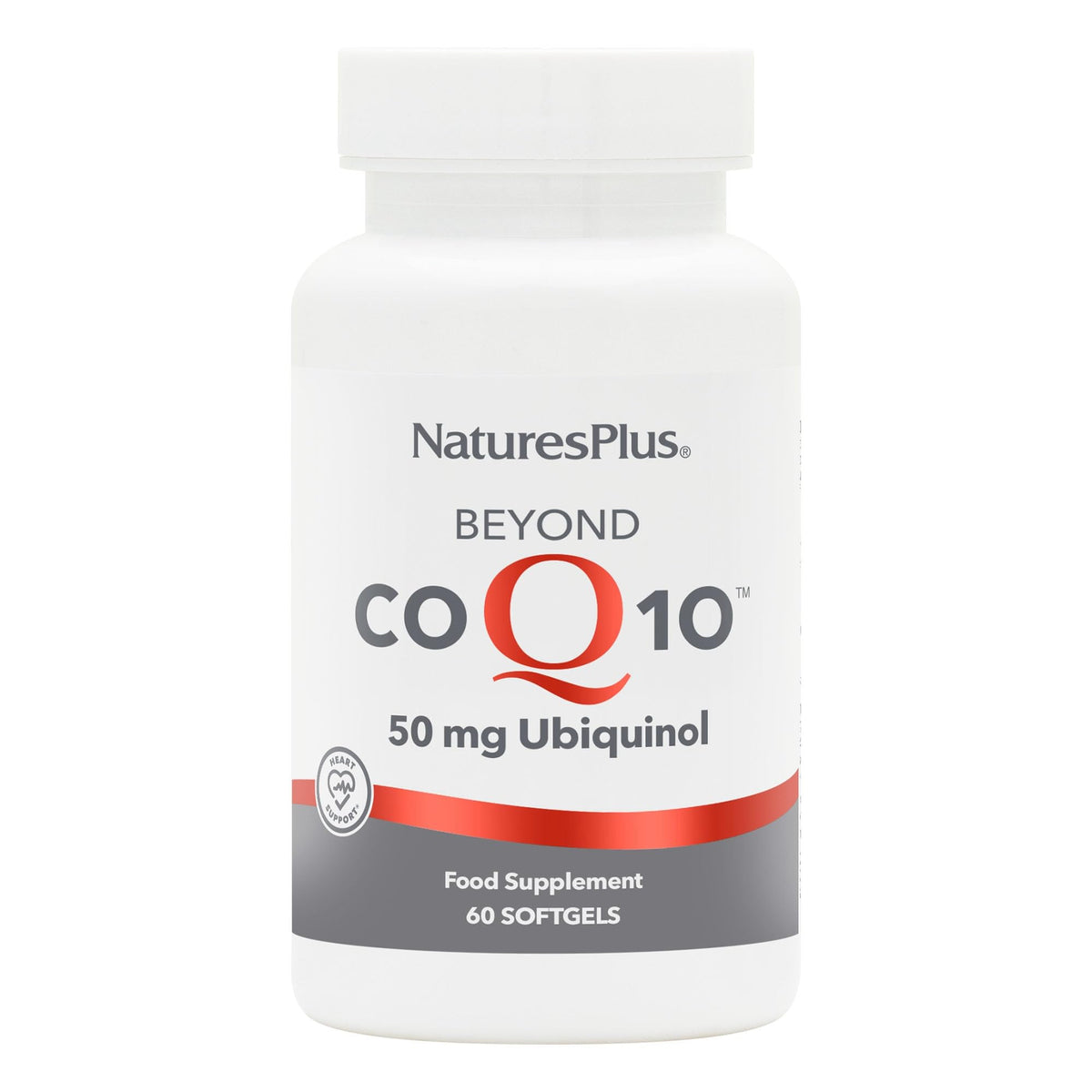 Nature'sPlus Beyond CoQ10 bottle front shows high-strength ubiquinol for daily energy support.