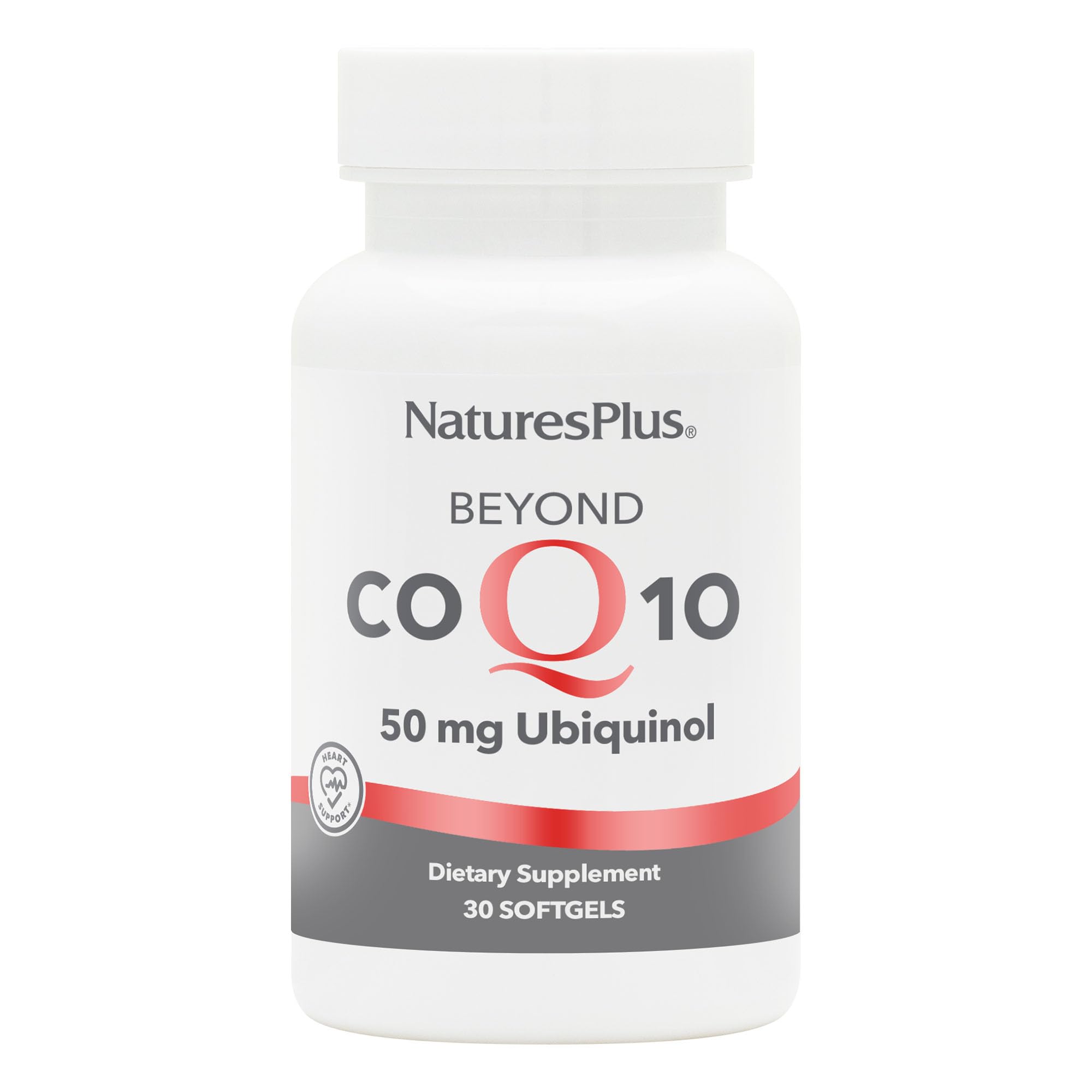 NaturesPlus Beyond CoQ10 softgel bottle front highlighting ubiquinol support for energy.