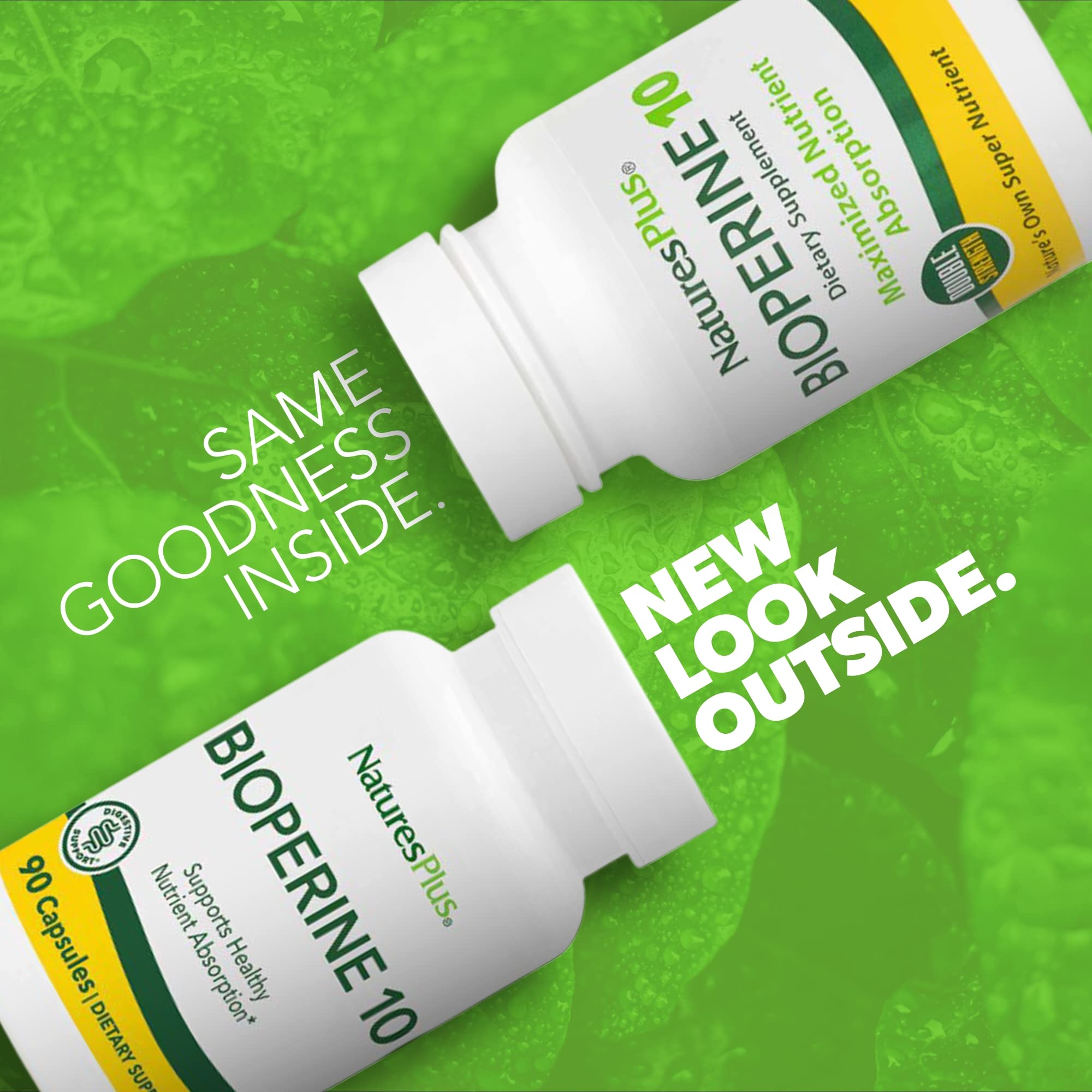 NaturesPlus Bioperine 10 bottle back view with ingredients and dietary notes.