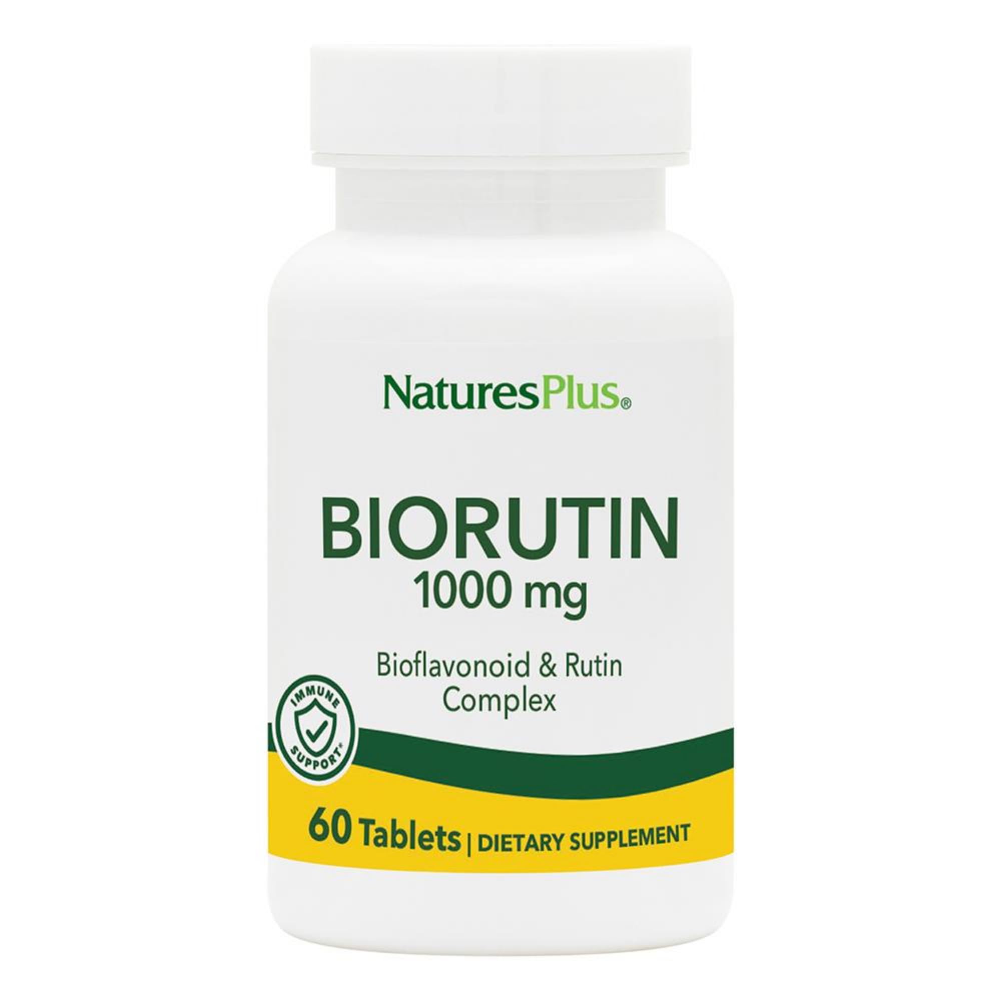 NaturesPlus Biorutin bottle top view highlighting the 1000 mg per tablet formula.
