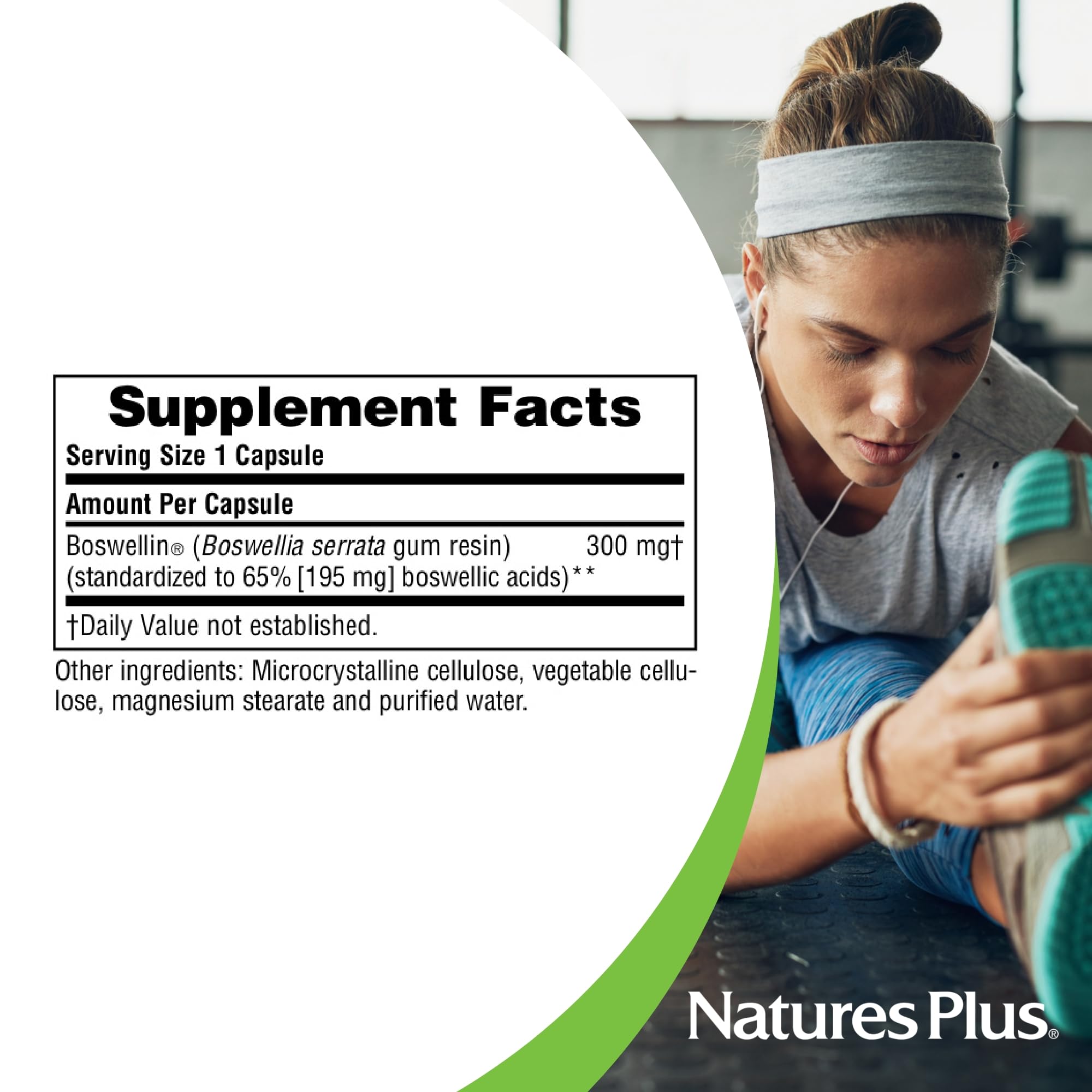 NaturesPlus Boswellin bottle being dispensed for daily routine