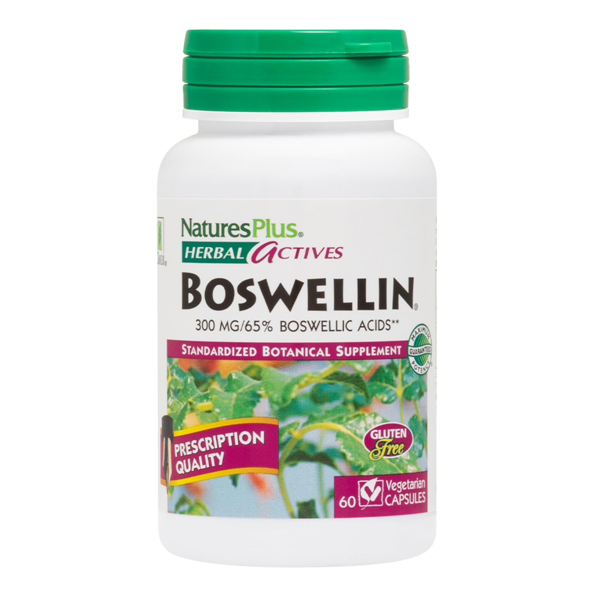 NaturesPlus Boswellin bottle front with 60 vegan capsules for daily wellness