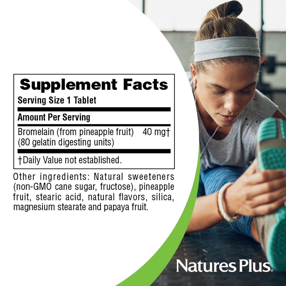 NaturesPlus bromelain 40 mg packaging box emphasizes quality and trust.