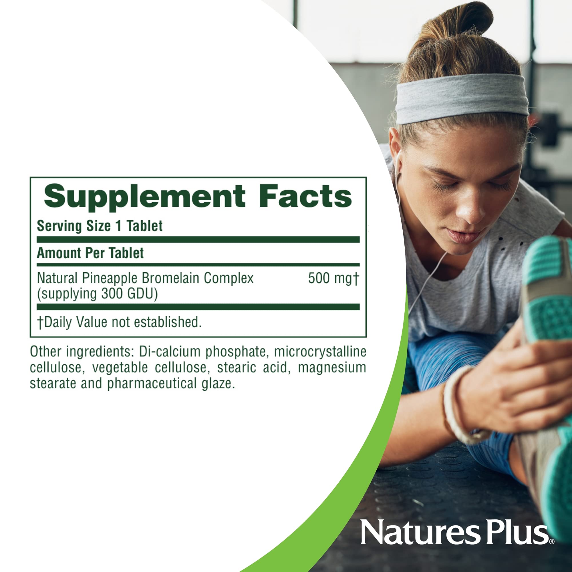 Close-up of bromelain tablets highlighting 500 mg potency for everyday wellness.